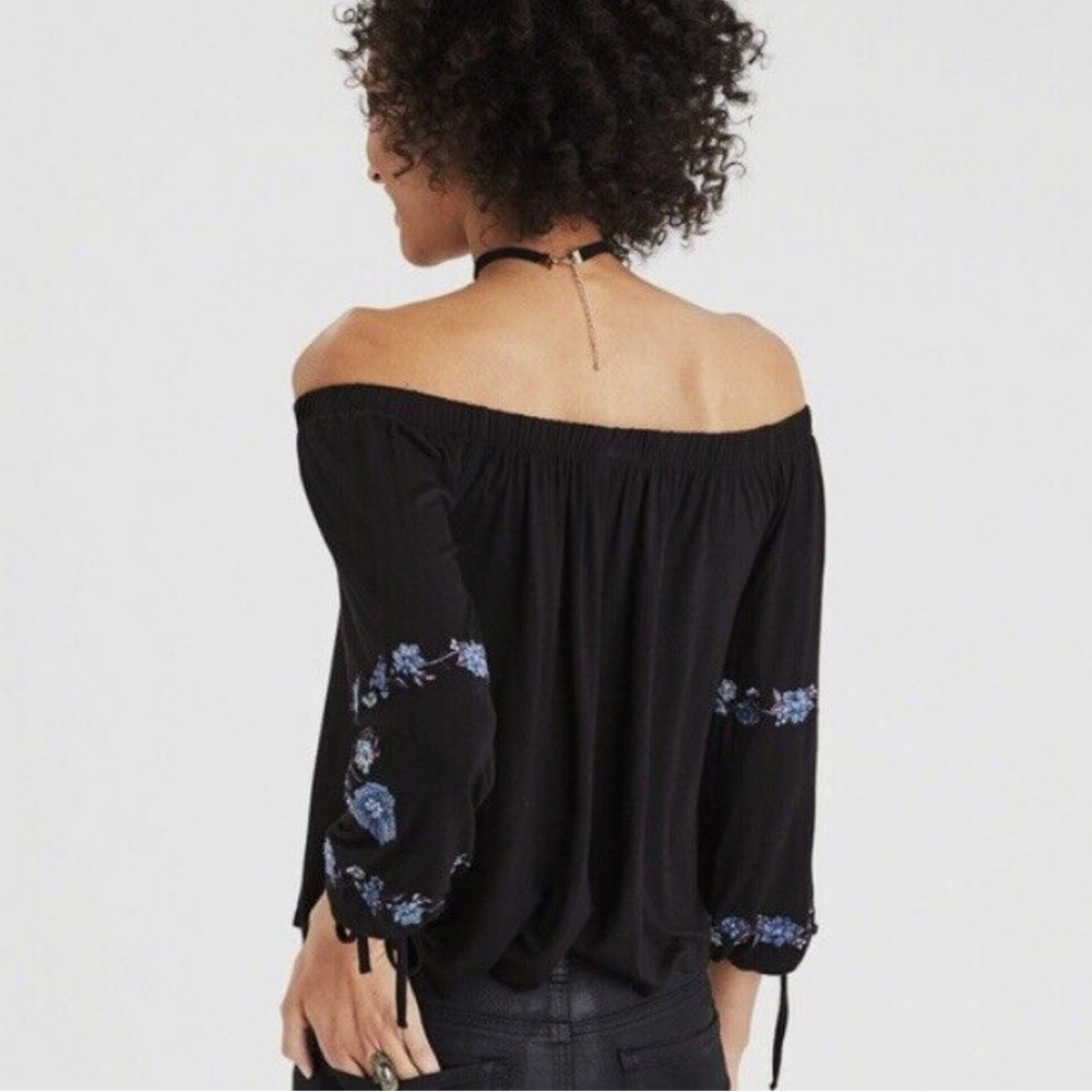 AEO Black Knit Off the Shoulder Top - Picture 2 of 12